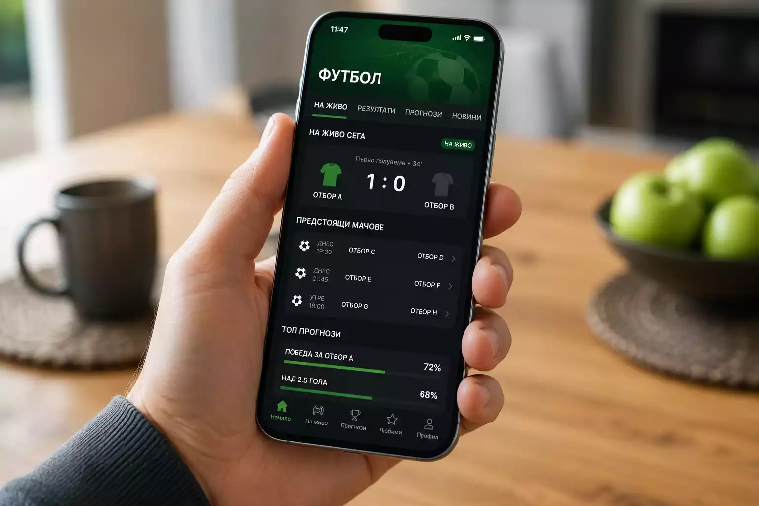 Смартфон с интерфейс за персонализиран футболен залог