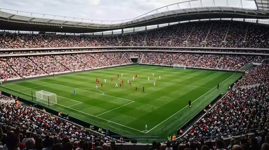 Футболен стадион по време на мач от Premier League — водеща европейска лига