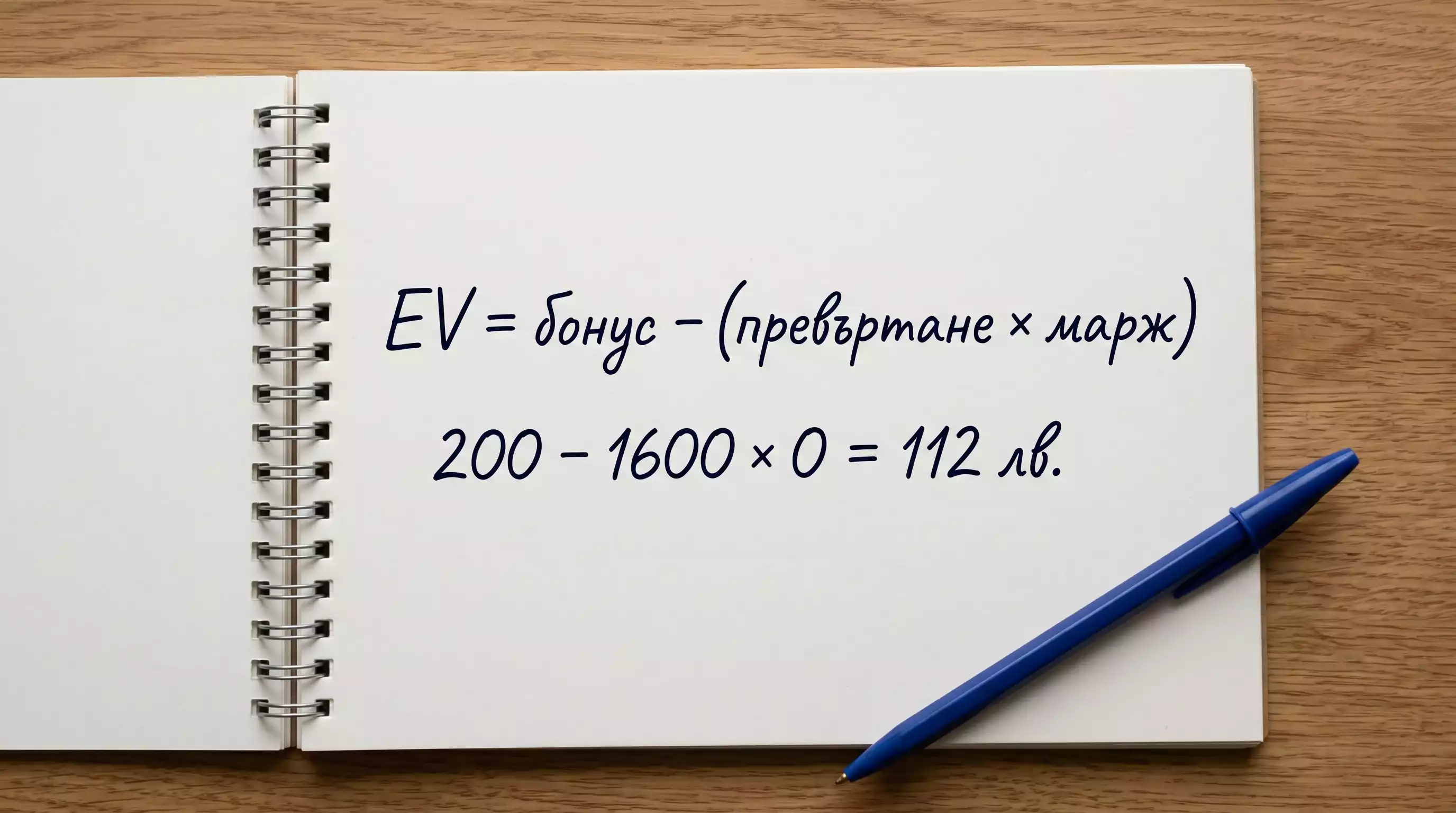 Записани сметки за очаквана стойност на бонус EV върху лист с химикал